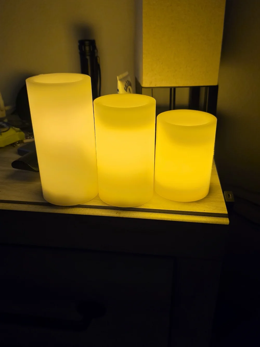Threshold Warm Yellow LED Pillar Candle Set - 3 Pack